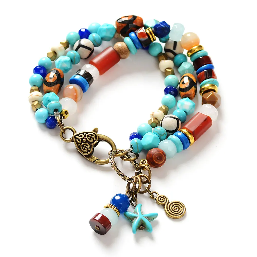 Ювелирные изделия в летнем стиле 3 нити браслеты из натурального камня милый