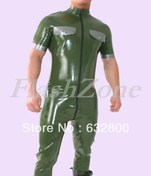 Мужские латексные колготки военной формы с передней молнией на талии |