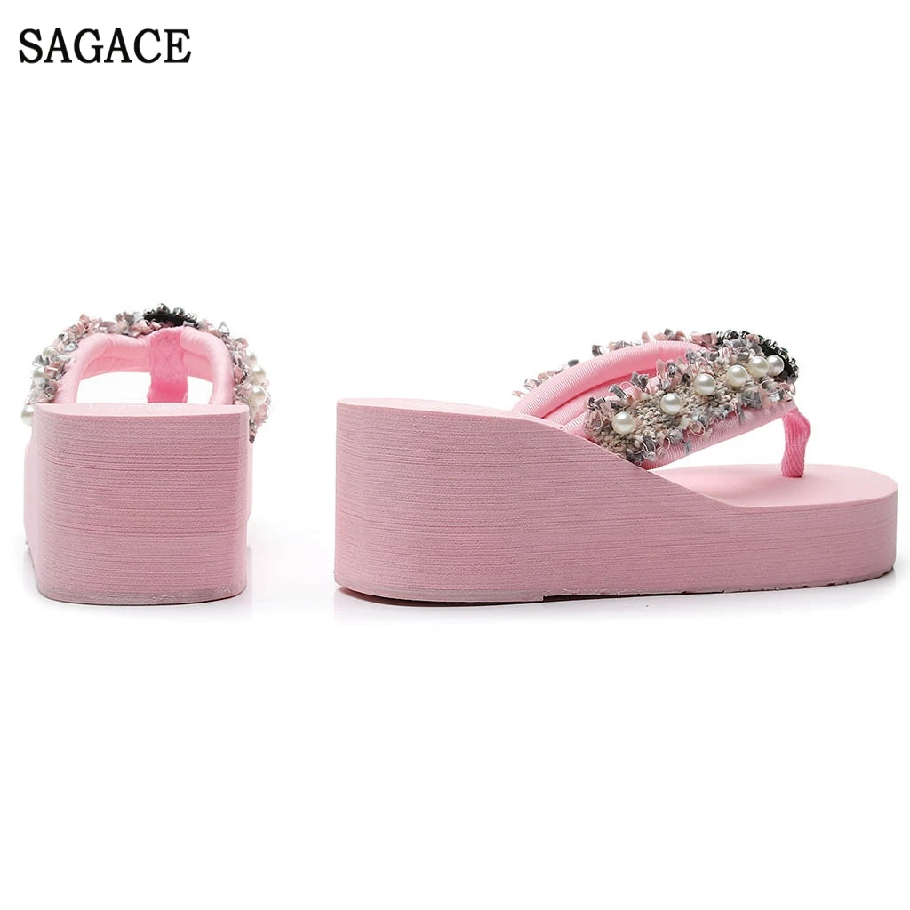 SAGACE/женские вьетнамки на танкетке с цветочным принтом в богемном стиле Пляжные