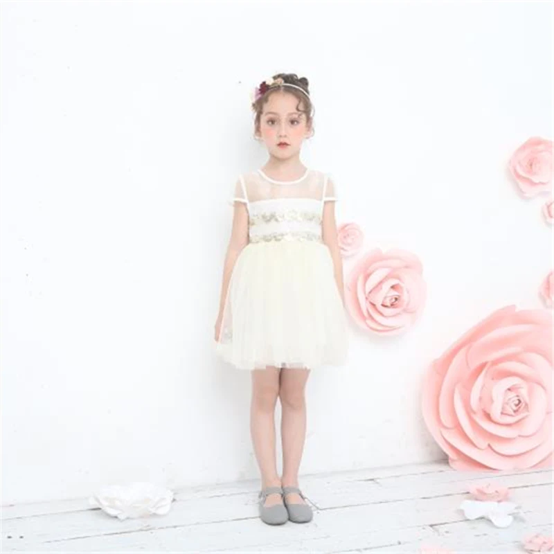 2017 летние платья для девочек белое Цветочное платье с лепестками пышное