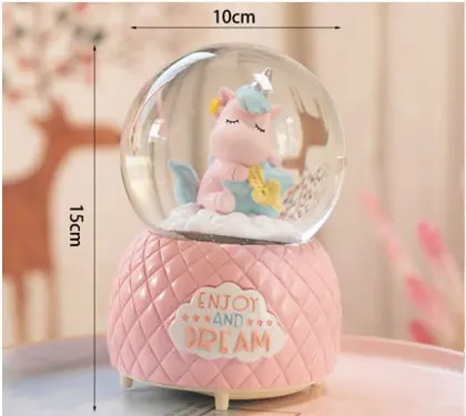 Large Pink Unicorns 8-10 см карусель единороги снежные шары стеклянная музыкальная шкатулка домашнее настольное украшение Свадьба День рождения Рождество год подарки - Цвет: Large Pink Unicorns
