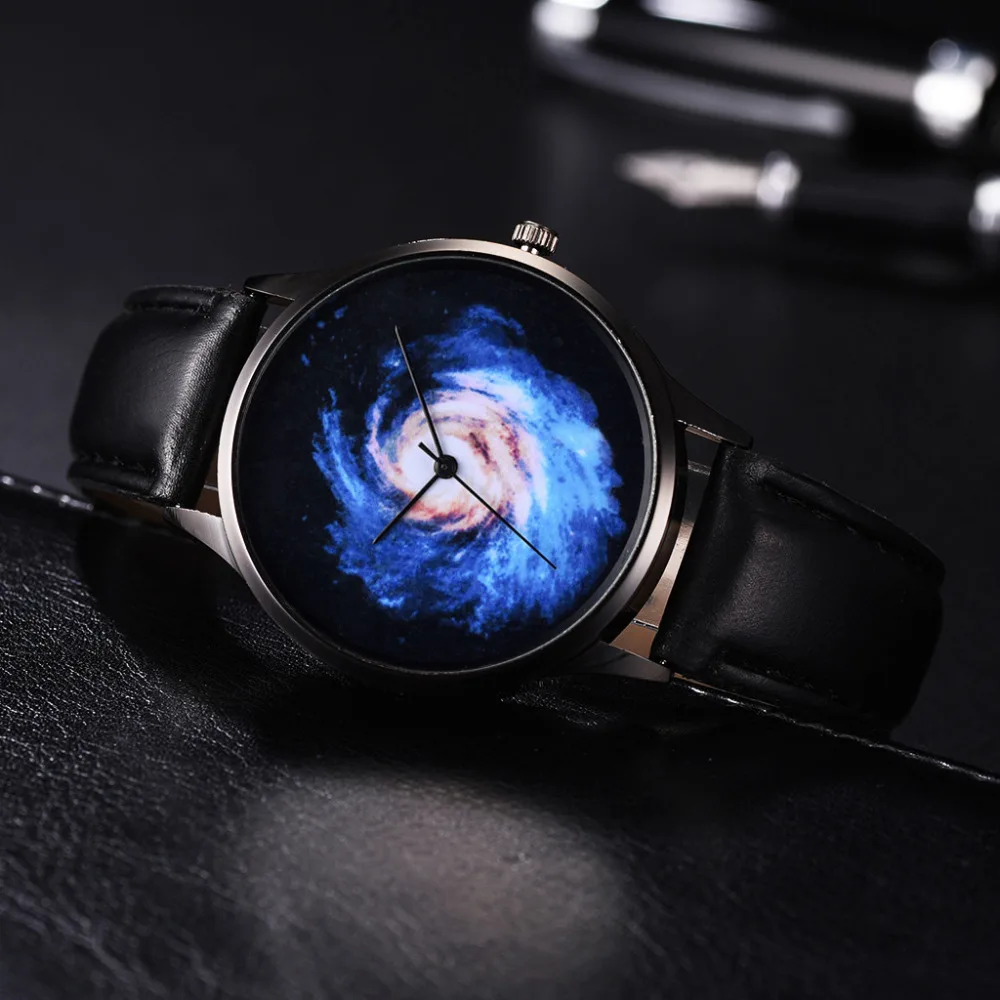 Женские кварцевые часы с ремешком и звездой Vortex темно синие из искусственной