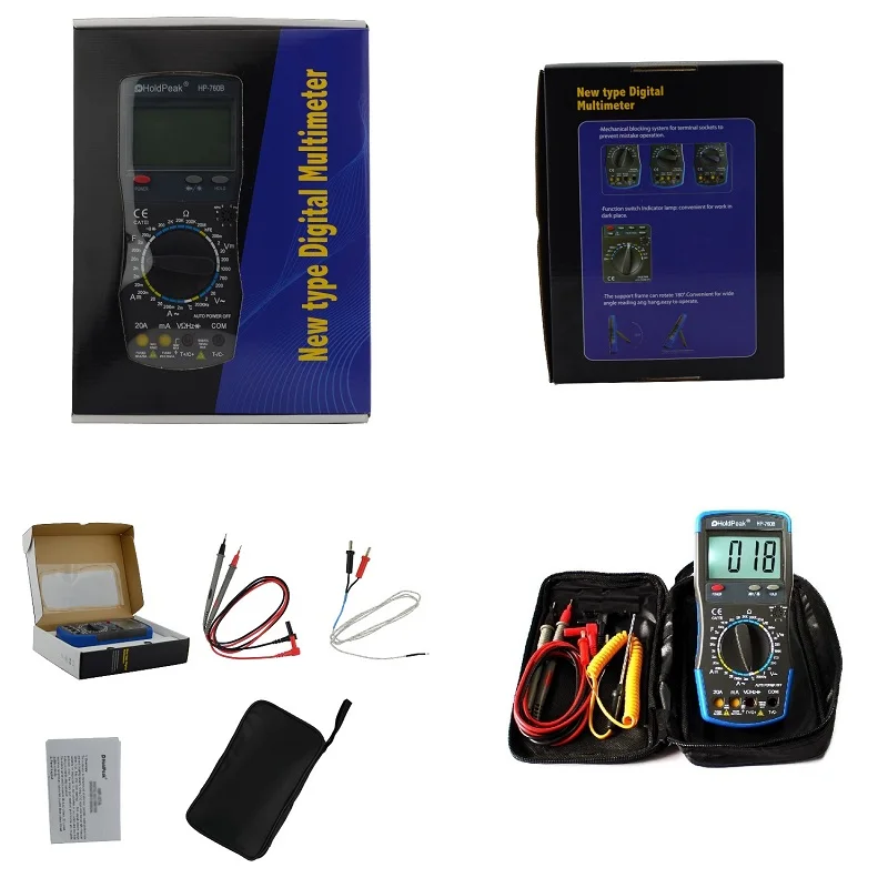 HoldPeak HP-760B Digital Multimeter Meter with Frequency Temperature Capacitance Resistance Tester with Carry Bag Muitimetor