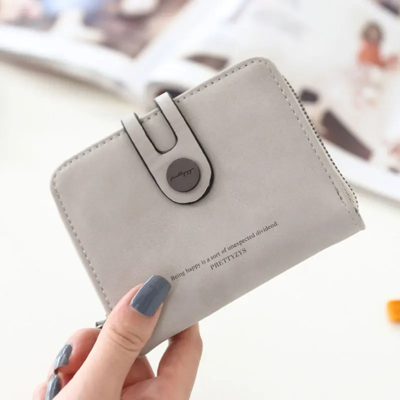 Gray UHHBCCR Модный женский кошелек на молнии с буквенным принтом, короткий клатч, однотонный винтажный матовый женский кошелек, Модный маленький женский кошелек, короткий кошелек - Цвет: Gray