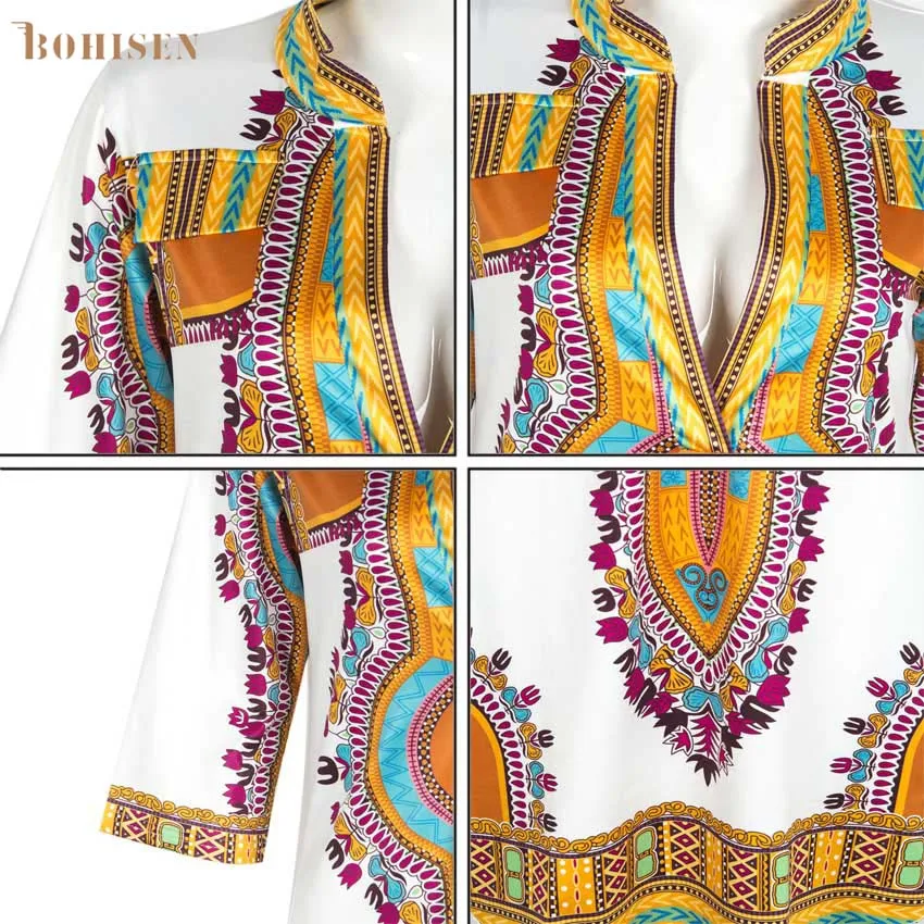 Женское платье BOHISEN Dashiki с коротким рукавом и принтом в африканском стиле |
