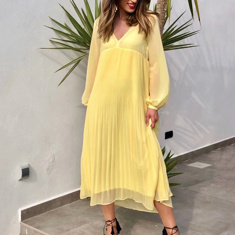 Винтажное женское шифоновое желтое платье 2019 летние пляжные женские богемные