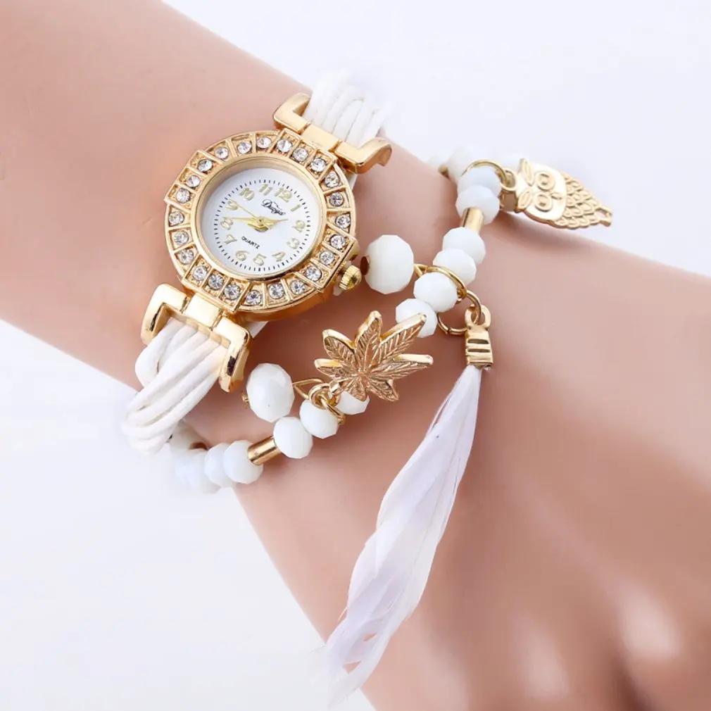 Женские наручные часы с перьями совы Висячие кварцевые модные кожаные женские