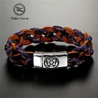 Модный плетеный Многослойный кожаный браслет Geunine для мужчин и женщин, уличные браслеты из нержавеющей стали для выживания с темно-синими якорями для мужчин и женщин, 2021