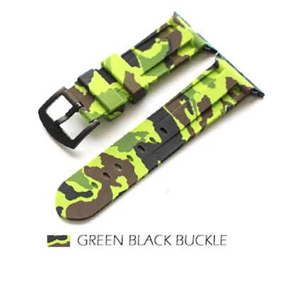 Green Black buckle Распродажа, Новые камуфляжные Цвет спортивный силиконовый ремешок для Apple Watch, версии, на возраст 1, 2, 3, 4, ремешок для наручных часов iwatch 38/40/42/44 мм ремешок браслет - Цвет ремешка: Green Black buckle