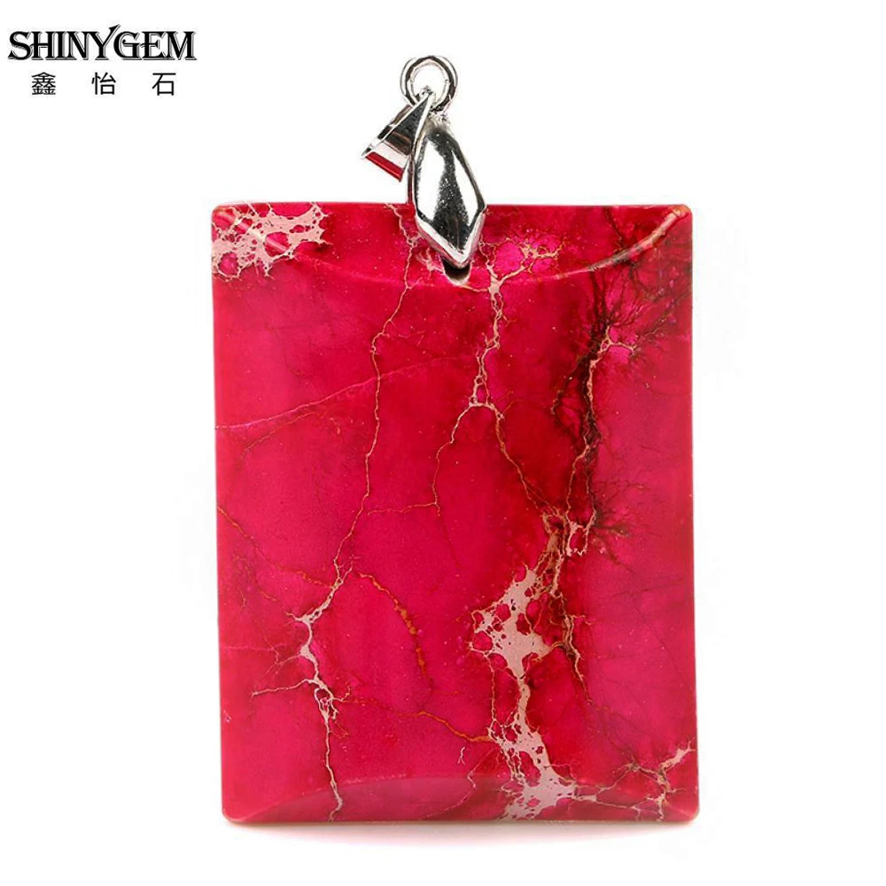 SHINYGEM розовый красный морской осадок Прямоугольный кулон твердый из натурального