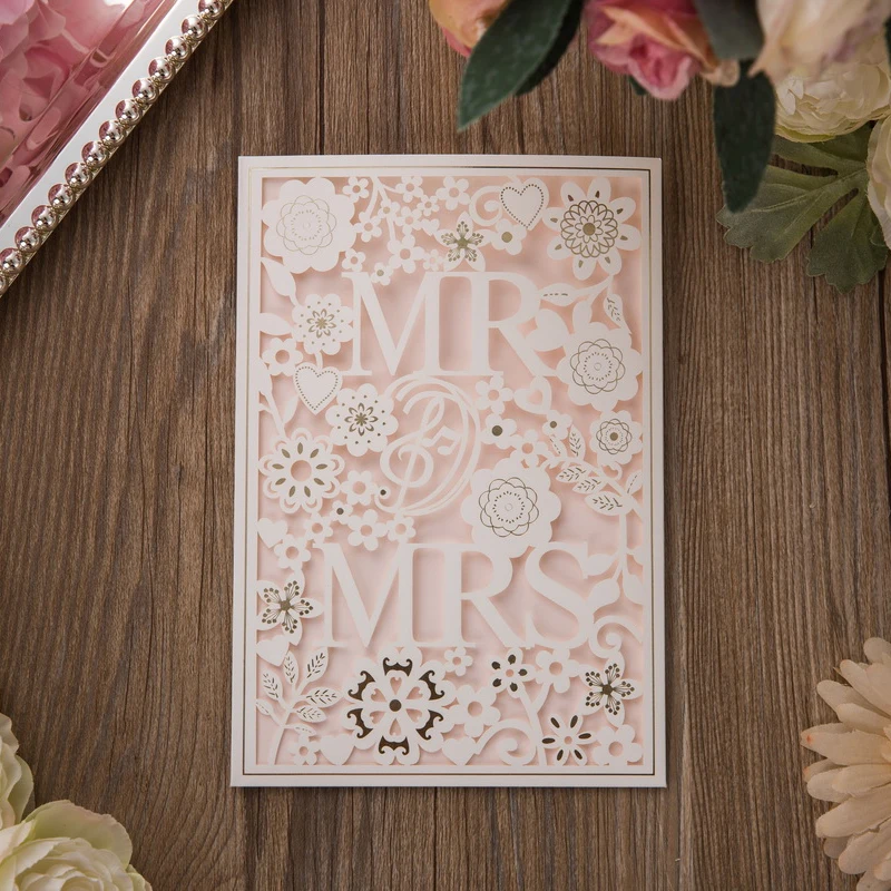 Белый лазерный разрез свадебные приглашения MR & MRS элегантная открытка с