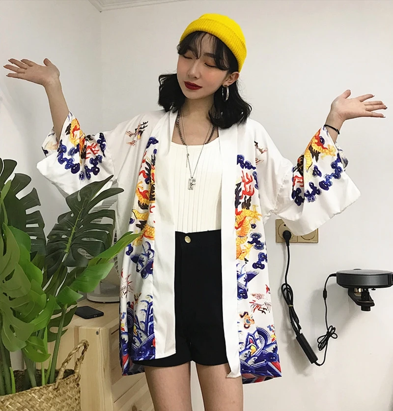 Для женщин кимоно 2019 пляжное Кофта кардиган женский юката рубашка японский - Фото №1