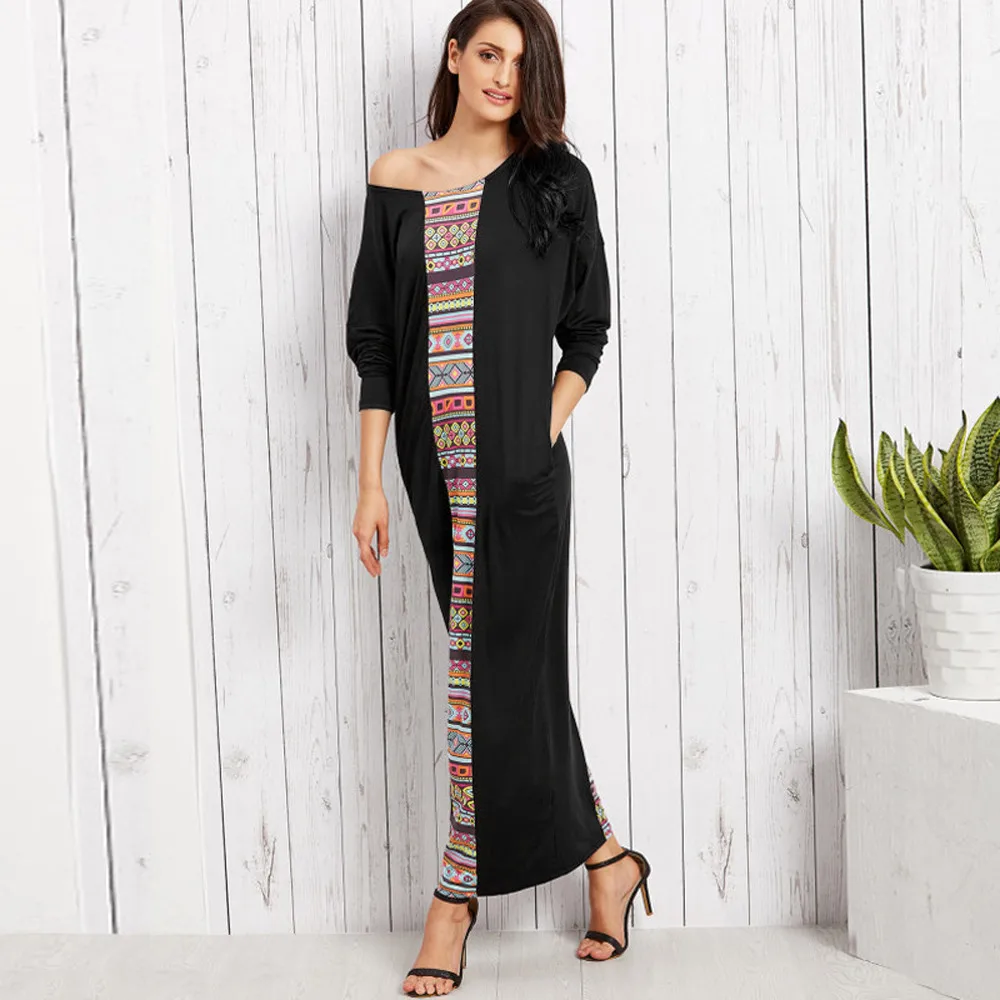 Женское платье с длинным рукавом и летучая мышь длинное макси вырезом лодочкой