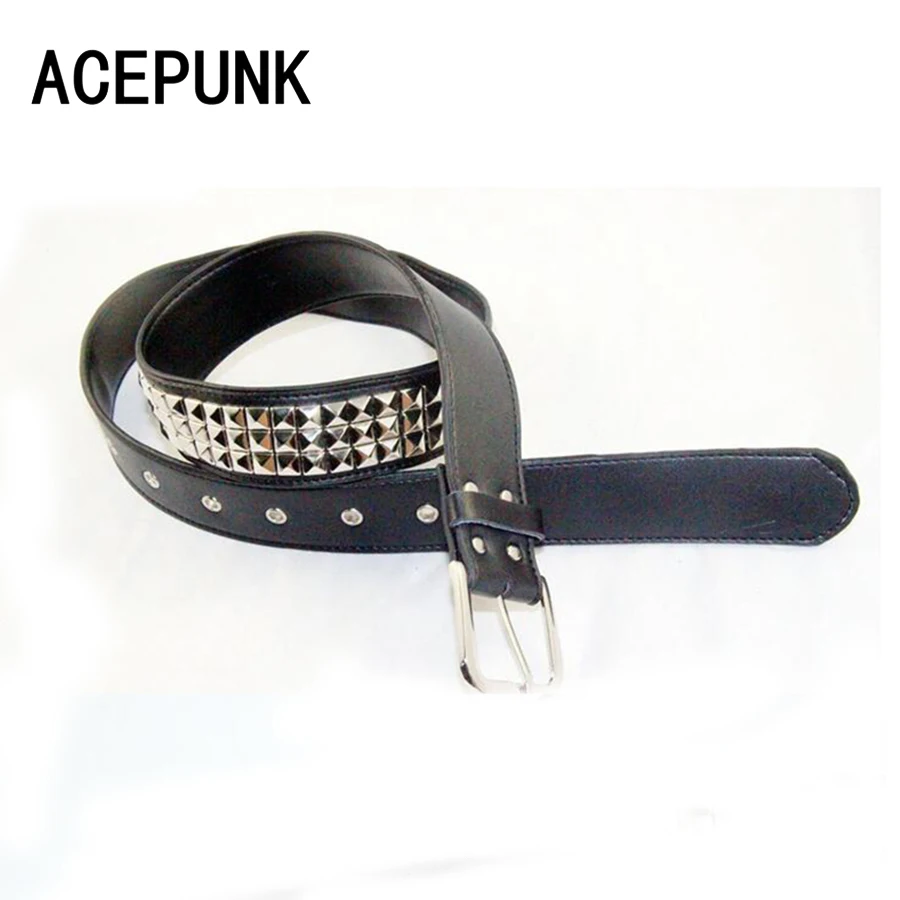 Модные заклепки черный ремень для мужчин и женщин Шипованный панк с булавки