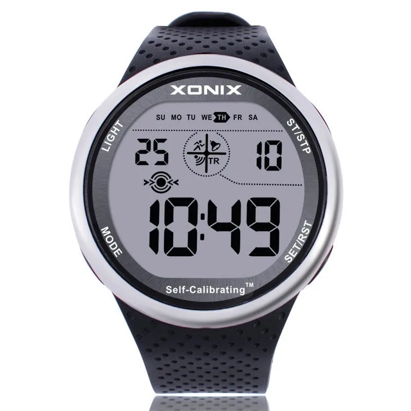 XONIX Мужские Спортивные Часы Цифровой Водонепроницаемый 100 м Chrono Self Calibrating Силиконовый Ремешок Многофункциональный Плавать Открытый Наручные Часы