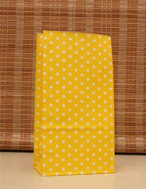 50 шт./лот, 23x12x7,5 см, бумажные пакеты в горошек, радужные подарочные пакеты, свадебные подарочные сумки для конфет, еды, сумки для покупок, плоские, декор для дня рождения - Цвет: Цвет: желтый
