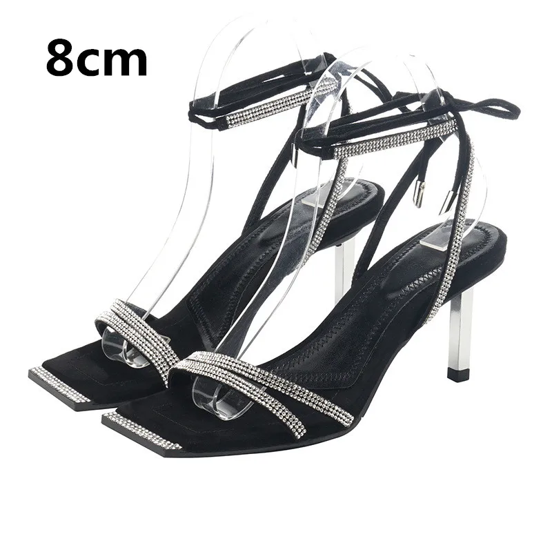 8cm heel height Пикантные босоножки на металлическом каблуке; женская обувь для ночного клуба; стразы; Цвет Серебряный; обувь для вечеринок на высоком каблуке; Летние босоножки на высоком каблуке - Цвет: 8cm heel height