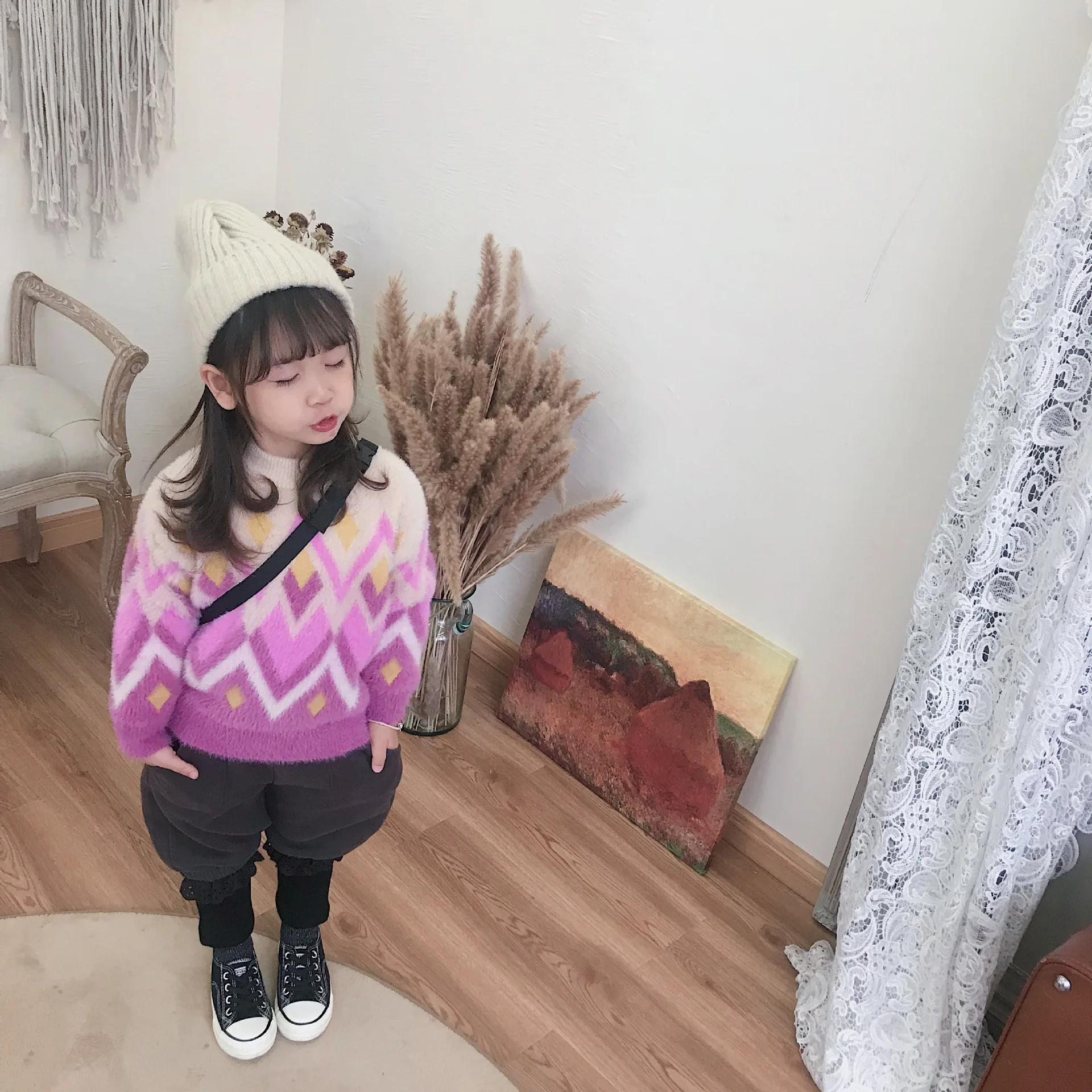 Новое поступление 2018 года зимний хлопковый цветной меховой свитер в Корейском