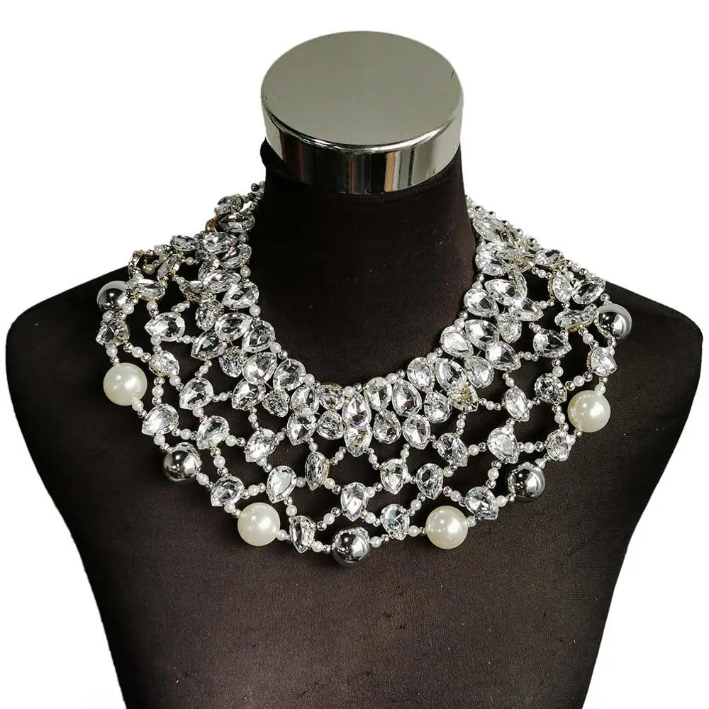 Silver White MANILAI, роскошные стразы, бусы, массивное ожерелье, нагрудник, ожерелье для женщин, невесты, свадебное ювелирное изделие, Новинка - Окраска металла: Silver White