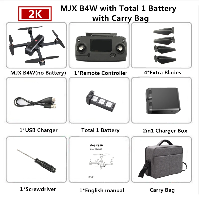 Black 1B Carry Bag MJX Bugs 4W B4W 5G Дрон GPS с Wi-Fi 2K HD камера Анти-встряхивание 1,6 км 25 минут Fly Time оптический поток Квадрокоптер-Дрон VS F11 - Цвет: Black 1B Carry Bag