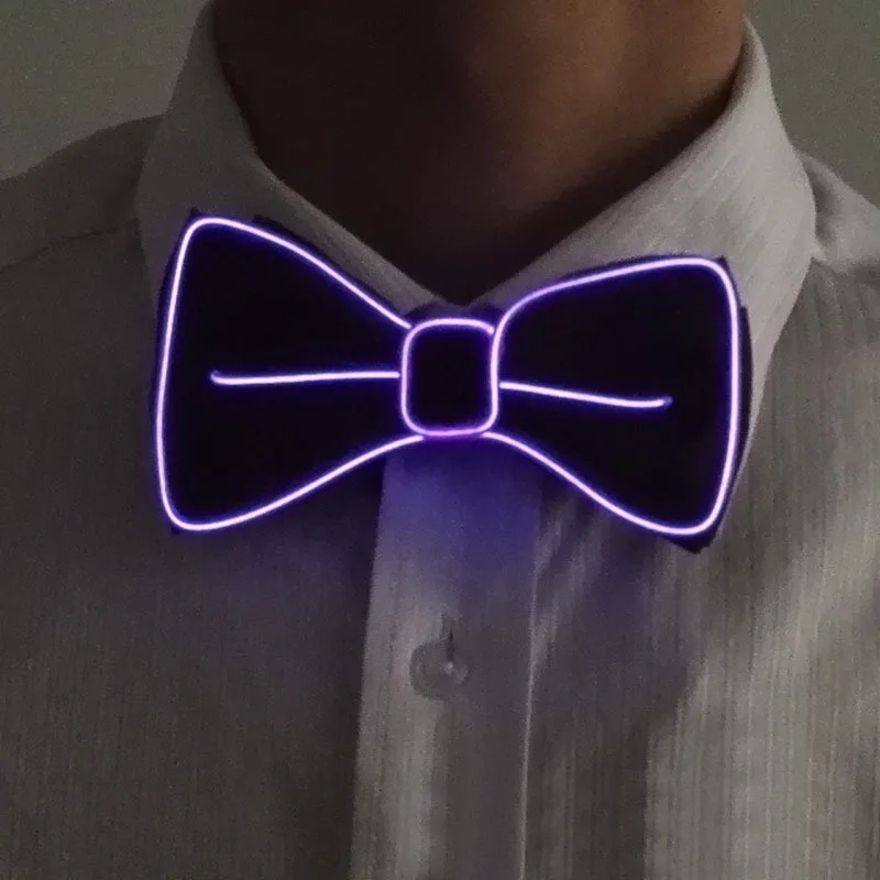 Модные мужские LED EL Wire галстук светящийся Неоновый мигающий свет бабочка для
