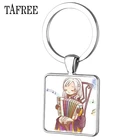 TAFREE винтажный мультфильм девушка музыкальный инструмент квадратный брелок стеклянный купол аккордеон кольцо для ключей танцор фотография AC01