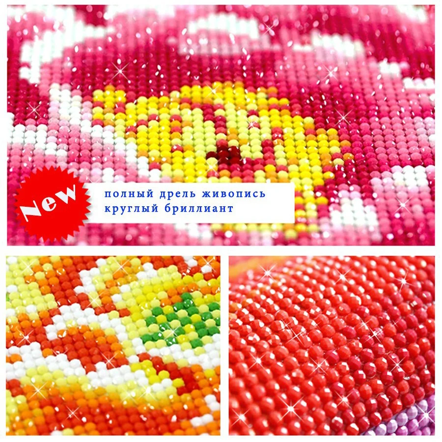 DIY Круглый полный алмазов картина вышивка крестиком Россия цветы красная роза