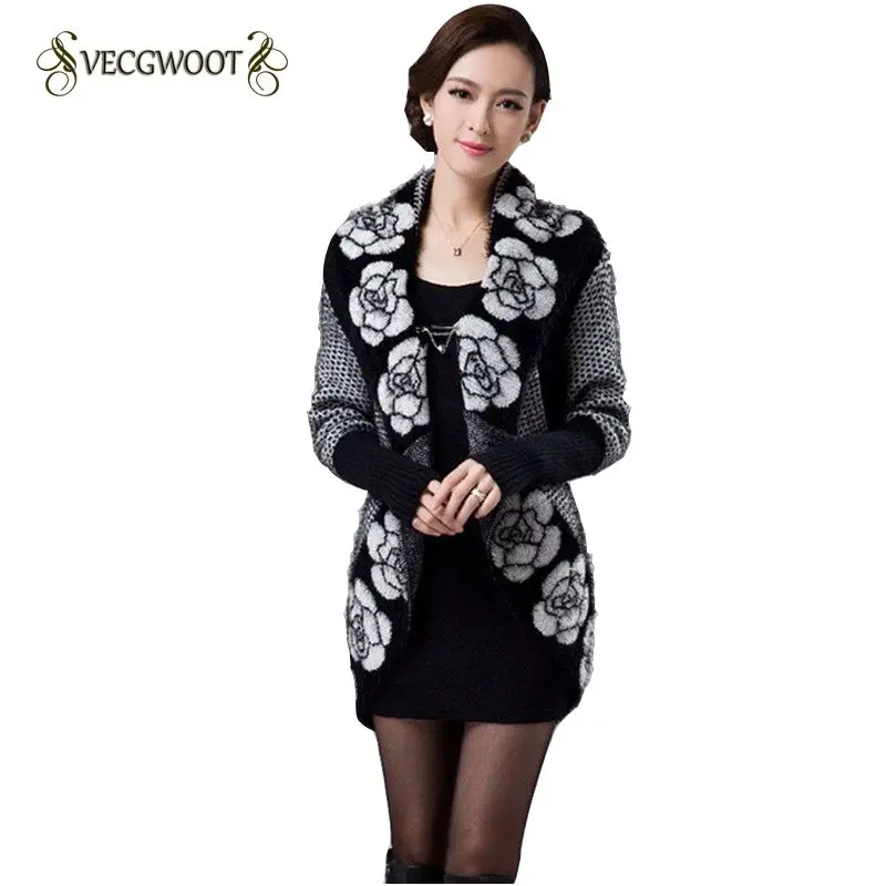 New Women Spring Autumn Sweater Knit Cardigan Jackets Fashion Print Cloak Shawls Thick Warm Large Lapel Coats WLX571 |