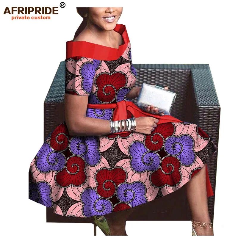 Осеннее платье для африканских женщин AFRIPRIDE, индивидуальное плиссированное платье с коротким рукавом и v-образным вырезом до середины голени из чистого воскового хлопка A722565 - Цвет: 271X