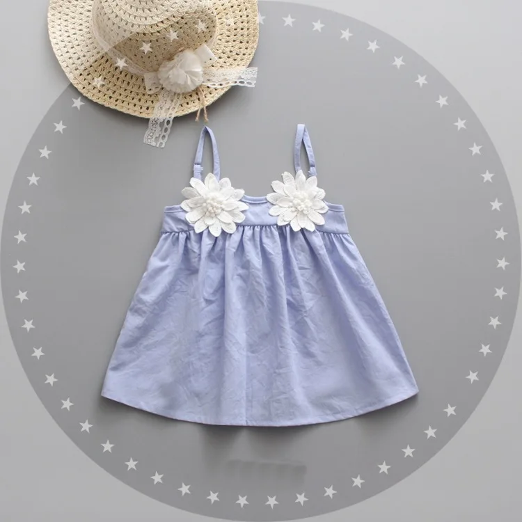 Детское летнее платье принцессы розовое или синее модное с цветами для