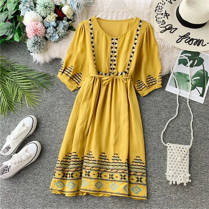 Женское платье с вышивкой OCEANLOVE богемное свободное средней длины v-образным