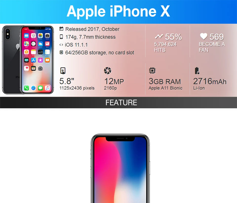 Разблокированный Entsperrt Apple iPhone X 4G LTE удобный 5,8 ''12. 0MP 3g ram 64G/256G rom Gesicht ID удобный