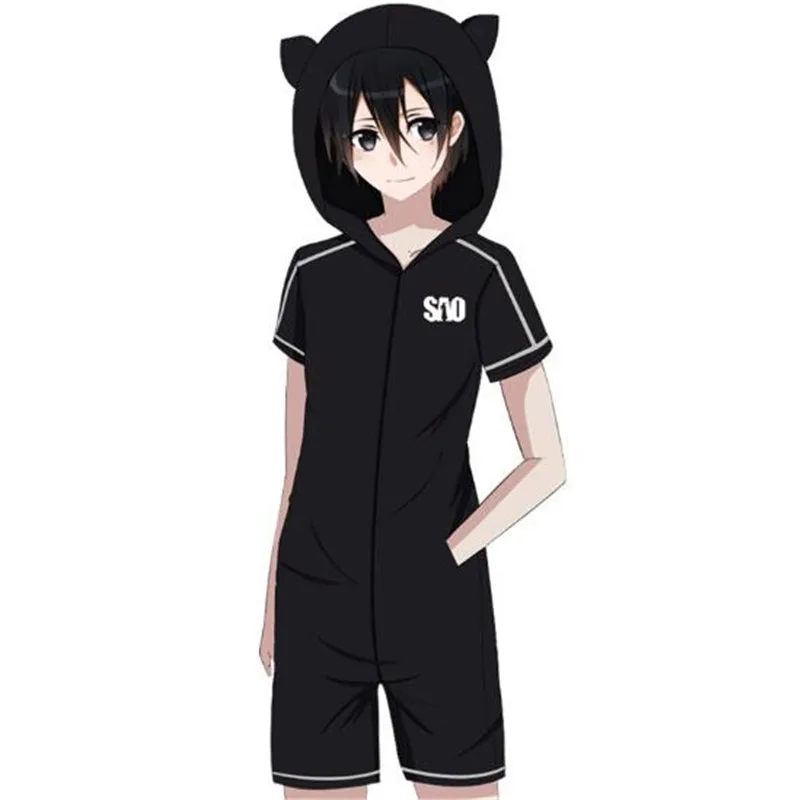 Аниме Меч Арт онлайн косплей Kirigaya Kazuto Чистый хлопок цельные пижамы Пара пижамы бренд
