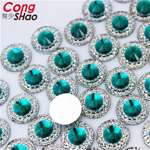 Blue Green Cong Shao, 200 шт, 12 мм, цветные круглые камни с плоской задней частью и стразы из смолы с кристаллами, отделка «сделай сам», драгоценные камни для костюма, пуговицы для рукоделия YB495 - Цвет: Blue Green