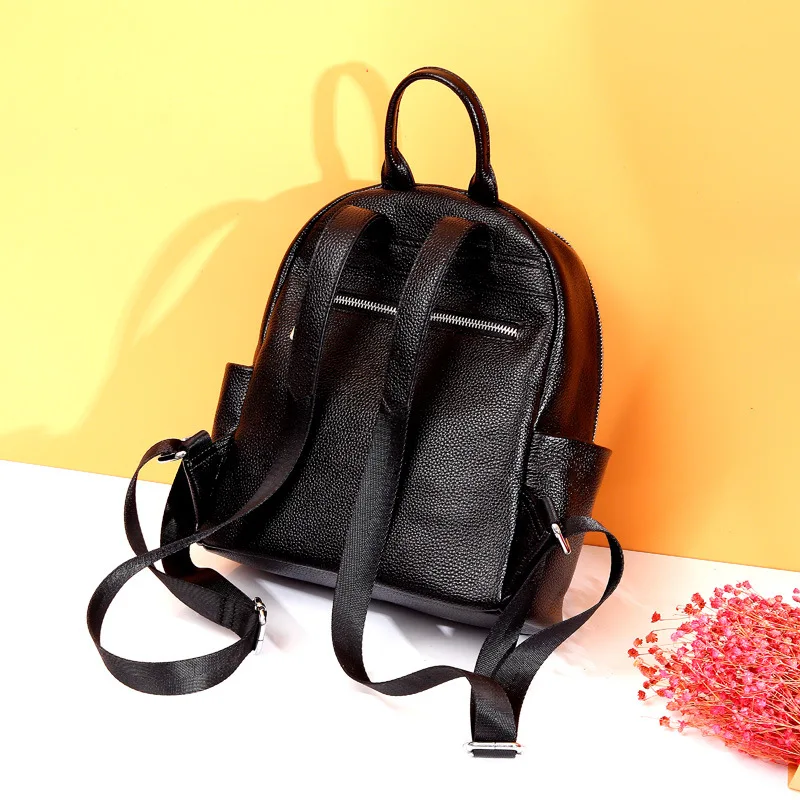 Новый женский рюкзак из натуральной кожи маленький для девочек черный цвет мини