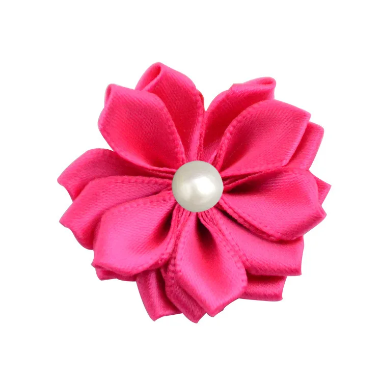 hot pink Nishine 1," 20 шт./лот 16 Petaled атлас с розочками лента цветы с жемчужной кнопкой используется для повязка на голову" сделай сам "заколки аксессуары для волос - Цвет: hot pink