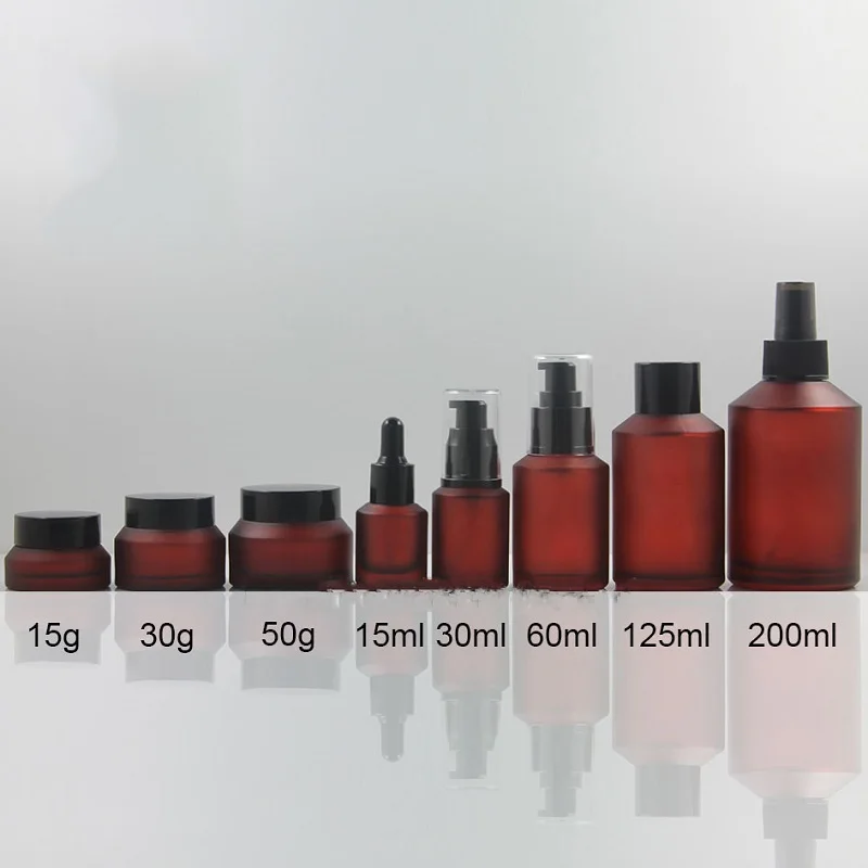 Red Frosted Банка для крема 15 г 30 г красная матовая стеклянная бутылка 30 мл утолщенная бутылка-капельница 15 мл бутылка-спрей 200 мл флакон с эмульсионным лосьоном 60 мл - Цвет: Red Frosted