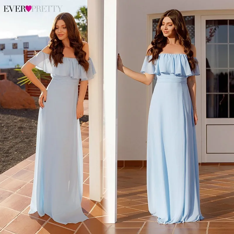 Женское шифоновое платье подружки невесты Ever Pretty Элегантное длинное синее
