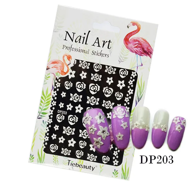 DP203 Белый цветок/кружева стикеры 3D на ногти Nail Art Наклейки тиснением Творческий Маникюр-наклейки для ногтей красота декор LADP201-224 - Цвет: DP203