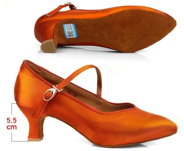 Dark Tan 5.5cm Heel Женская обувь для бальных танцев, латинских танцев, Женская атласная обувь с закрытым носком для сальсы, Танго, вальса, тонкий каблук 5,5 см/6,5 см/7,5 см - Цвет: Dark Tan 5.5cm Heel
