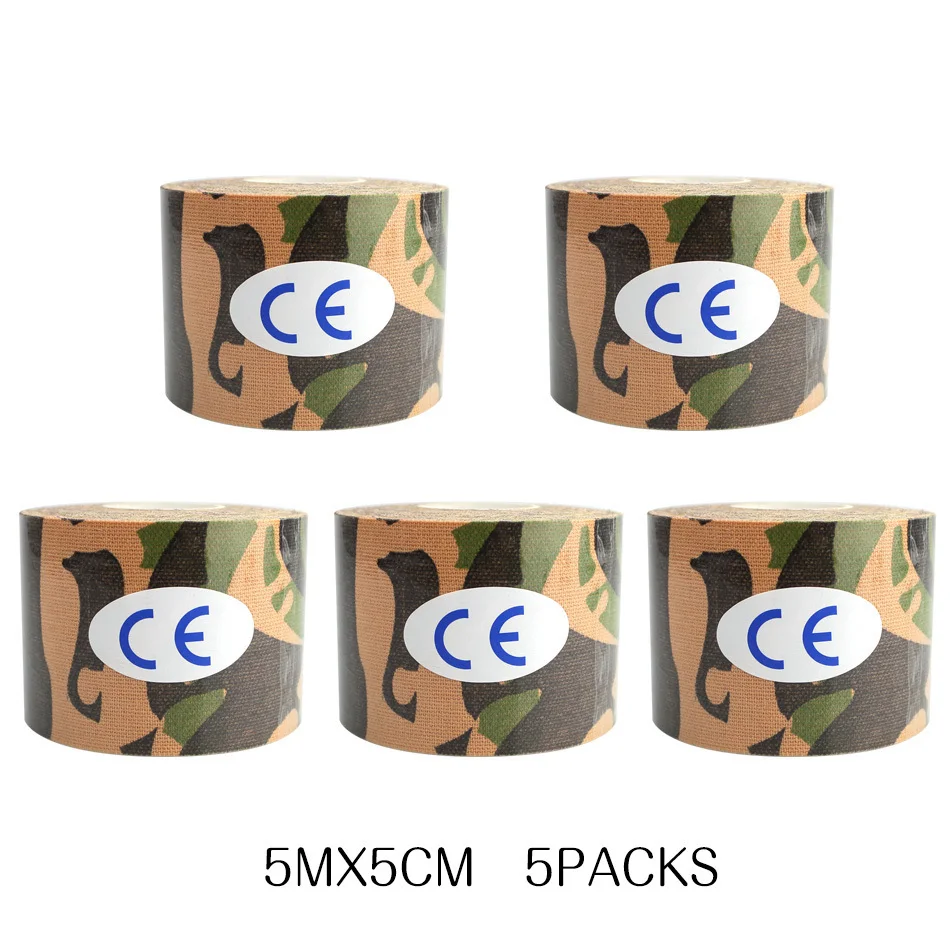 Green Camo REXCHI 5 шт./лот Спортивная безопасная мышечная лента рулон клейкая повязка Защитное снаряжение колено локоть скобка Поддержка 5 см* 5 м - Цвет: Green Camo