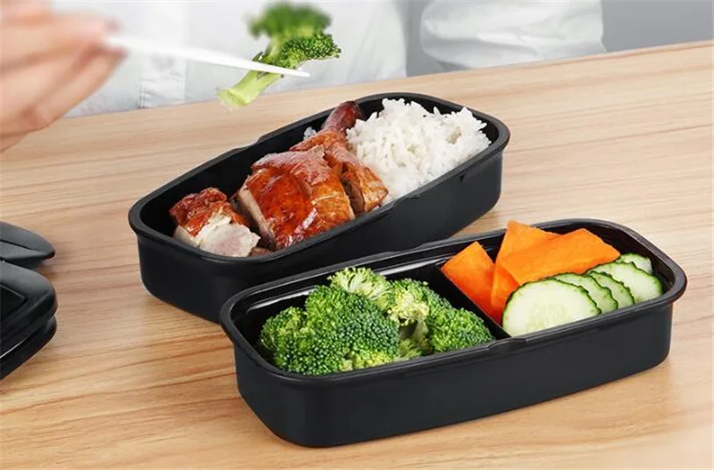 Японский стиль bento box пластиковые Ланч-боксы microwaveble еда сдвоенная посуда с палочками для еды