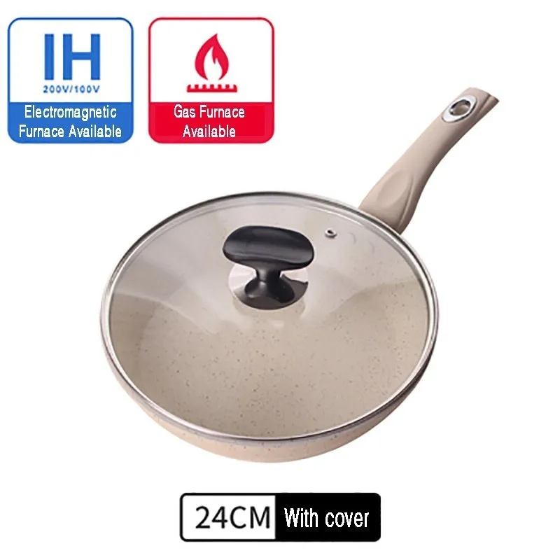 24CM pan with Lid Утолщенная каменная антипригарная сковорода Maifan, индукционная плита, специальная газовая плита, универсальная, подходит для дома, Блинная сковорода для стейка - Цвет: 24CM pan with Lid
