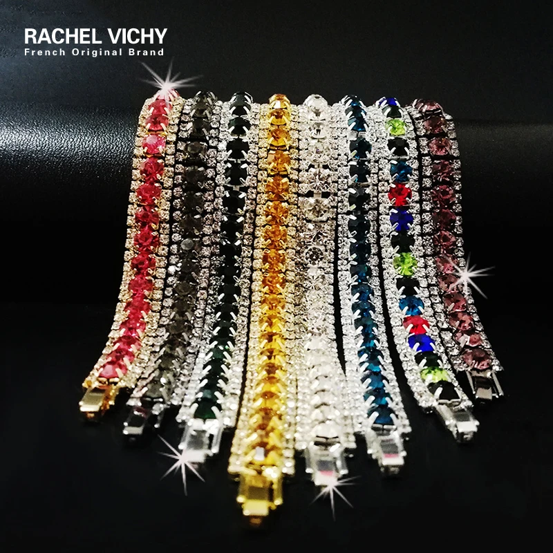 Женский браслет с цепочкой RACHEL vichi серебристый блестящий фианитом AAA белый и