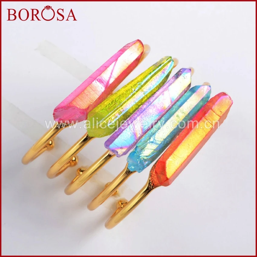 BOROSA 5 шт золотой цвет Радужный кристалл с Аура кварцем точка Drusy браслеты
