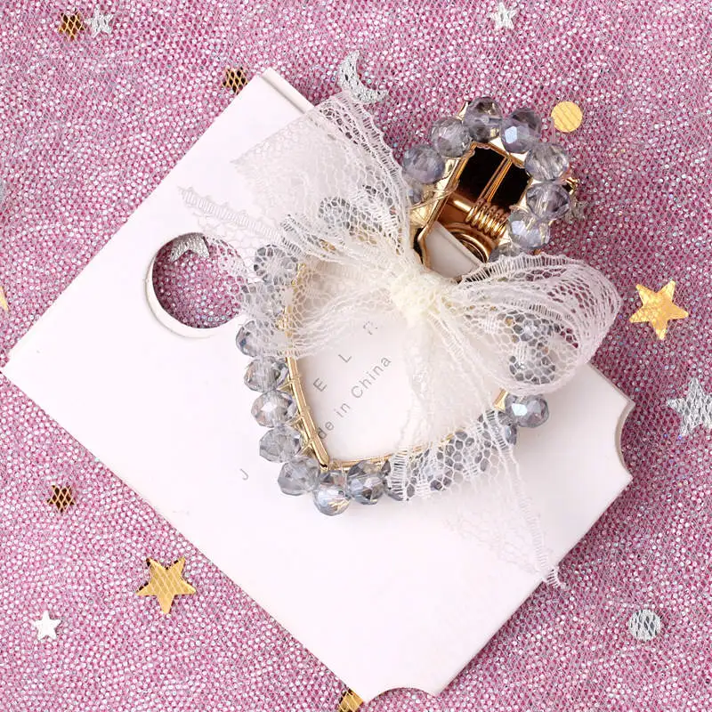heart light gray Ruoshui женские прозрачные хрустальные шпильки для волос элегантные кружевные банты заколки для волос для девочек модные корейские заколки аксессуары для волос - Цвет: heart light gray