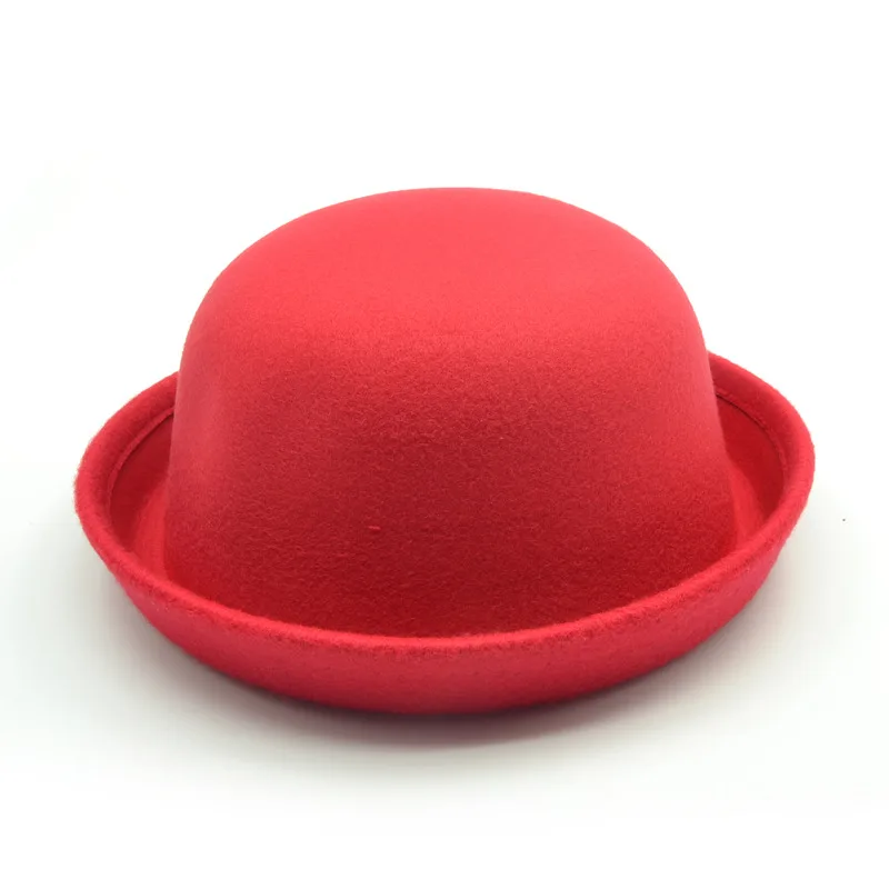 Модная популярная женская шляпа Fedora винтажная Дамская милая детская трендовая шерстяная фетровая шляпа Боулер Дерби гибкие шляпы для девочек и мальчиков - Цвет: Красный