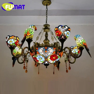 FUMAT люстры Tiffany светодиодный витраж Parrot E27 Hanglamp цветок орхидеи роскошный подвесной светильник Лофт Декор лампа - Цвет абажура: E8