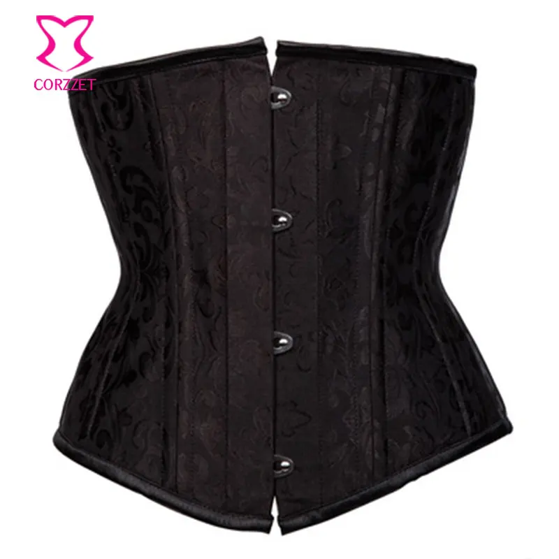 Черный Жаккардовый облегающий корсет со стальными косточками женское нижнее