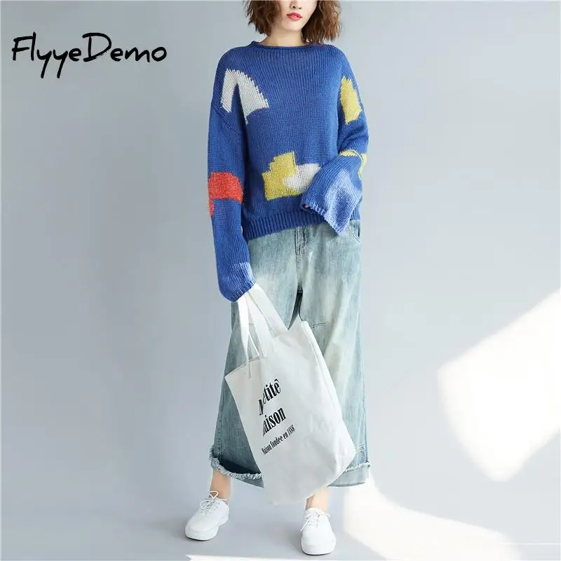 Contrast Color Autumn Sweater Women 2018 Long Sleeve Jumper Loose And Pullover Knitted Female Pull Femme | Женская одежда